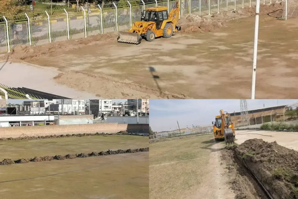 اجرای پروژه سیستم آبیاری مکانیزه چمن های طبیعی مجموعه ورزشی تختی رامهرمز