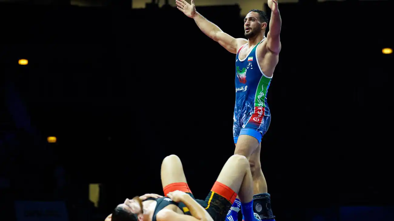 امیرعلی آذرپیره کشتی‌گیر تیم ملی ایران در قهرمانی جهان ۲۰۲۵ زاگرب